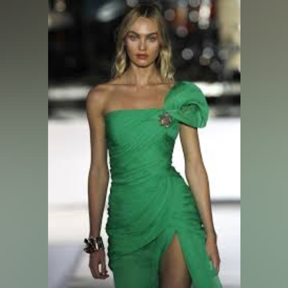 $5,990 OSCAR DE LA RENTA STUNNING VIVID GREEN SILK RUNWAY GOWN US 12 XL - Picture 13 of 16